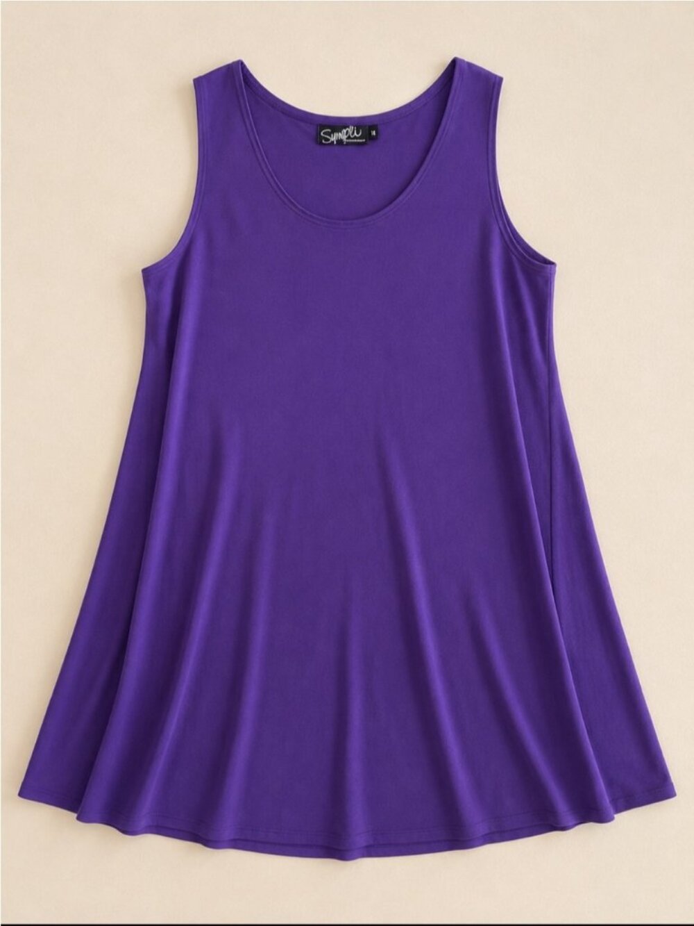 Sympli Sleeveless Swing Tunic Dress Woman 14 Purple Stretch Capsule Comfy Office